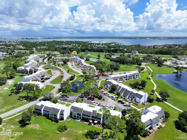 drone / aerial view featuring a water view