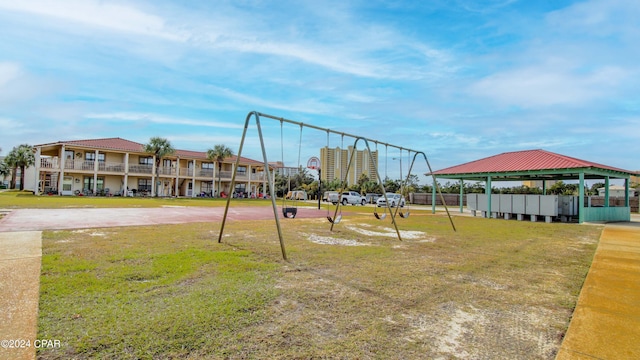 view of jungle gym featuring a yard