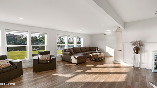 living room with wood-type flooring