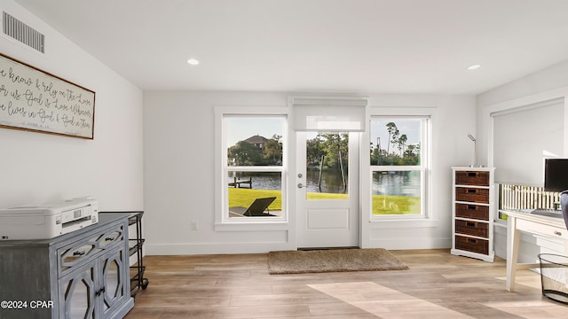 entrance foyer featuring light wood-type flooring and a healthy amount of sunlight