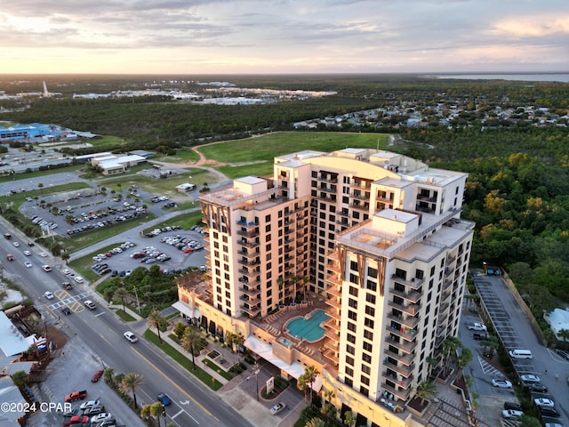 view of aerial view at dusk