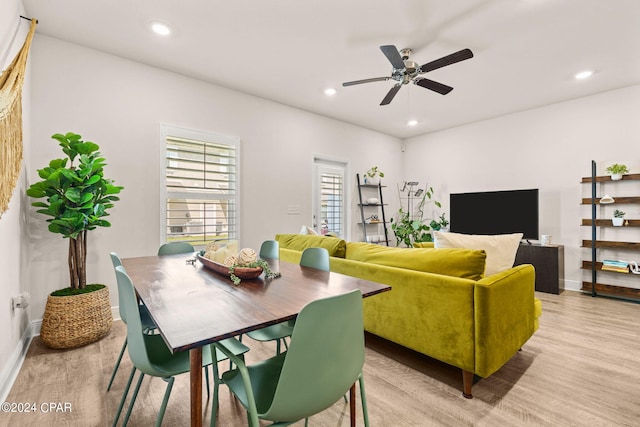 interior space with light wood-type flooring and ceiling fan