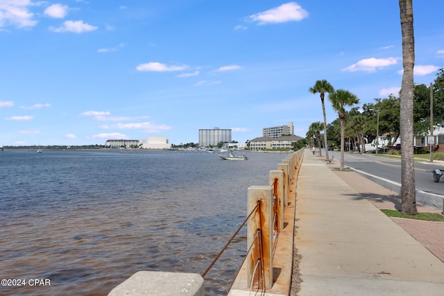 view of dock with a water view