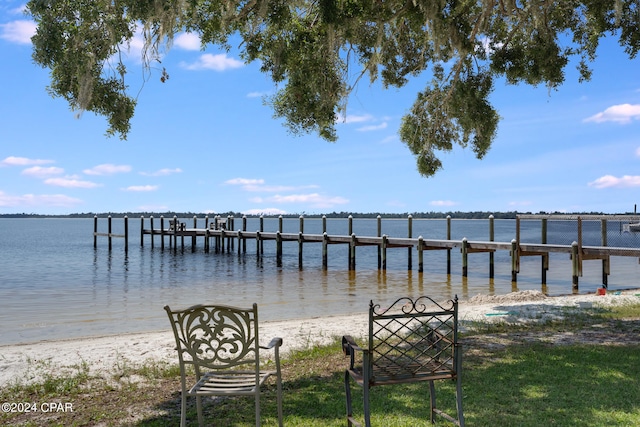 view of dock with a water view