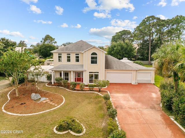 view of front facade with a garage and a front yard