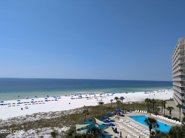 view of water feature with a view of the beach