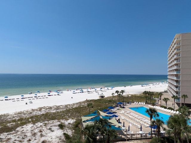 view of water feature featuring a view of the beach