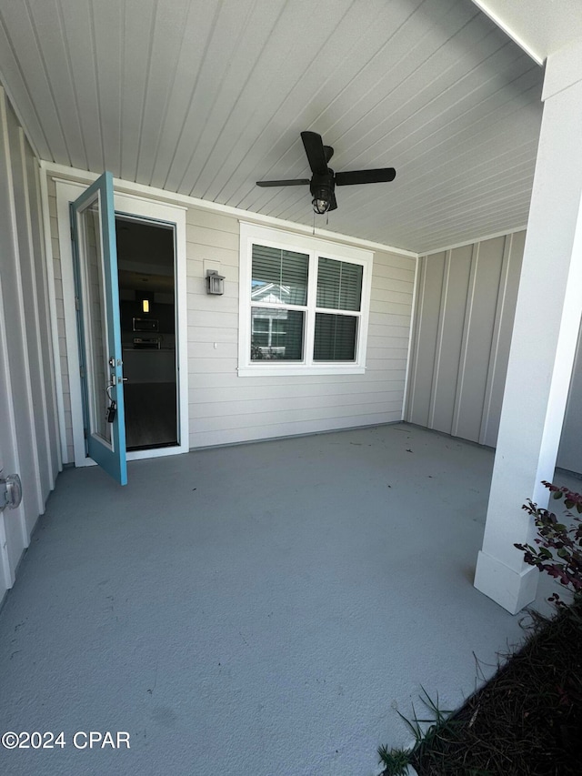 view of patio / terrace featuring ceiling fan