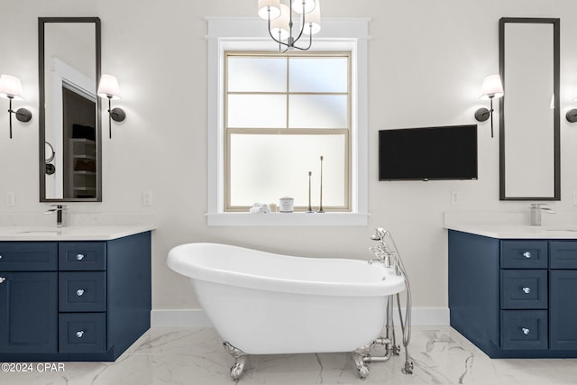 bathroom featuring vanity and a tub to relax in