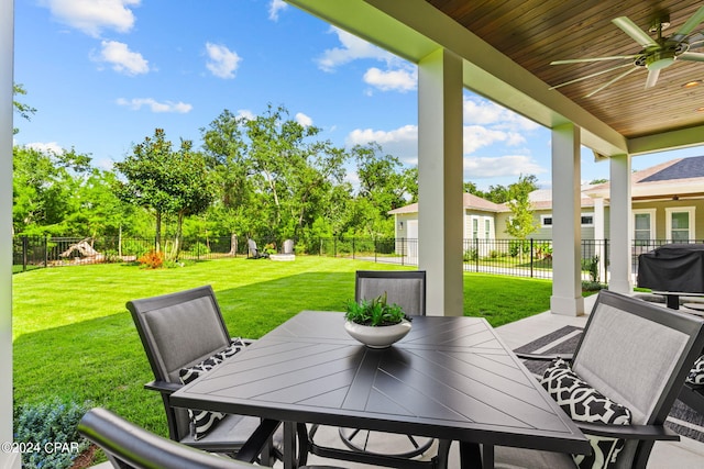 view of patio / terrace with ceiling fan