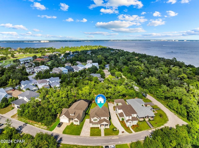 aerial view with a water view