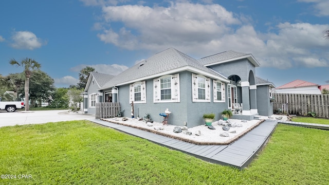 view of side of home with a lawn