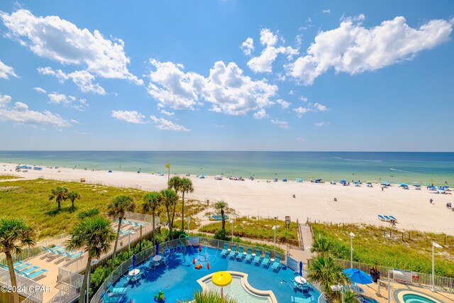 property view of water featuring a beach view