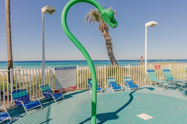 view of patio / terrace featuring a water view