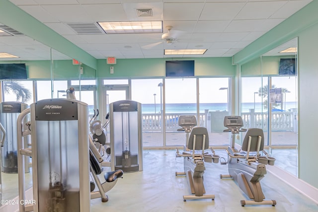 9450 S Thomas Dr Unit 402, Panama City, FL 32408 - gym with a drop ceiling and a ceiling fan