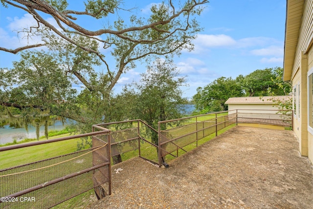 view of yard with a water view