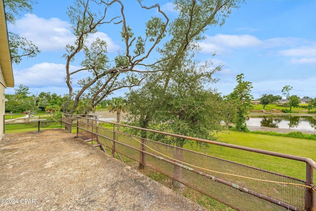 view of yard with a water view