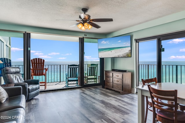 sunroom with ceiling fan