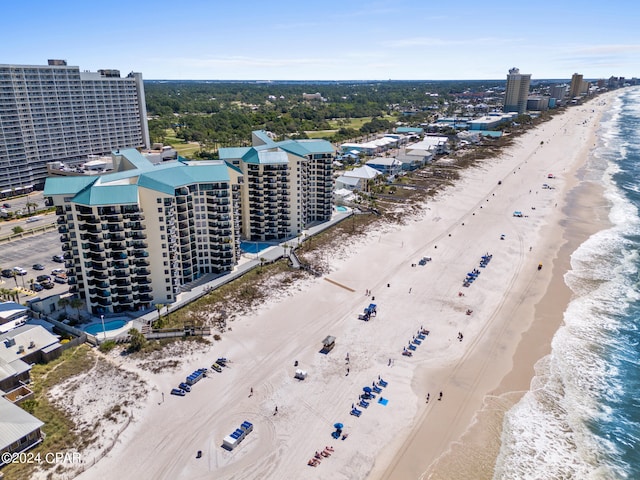 aerial view with a beach view and a water view