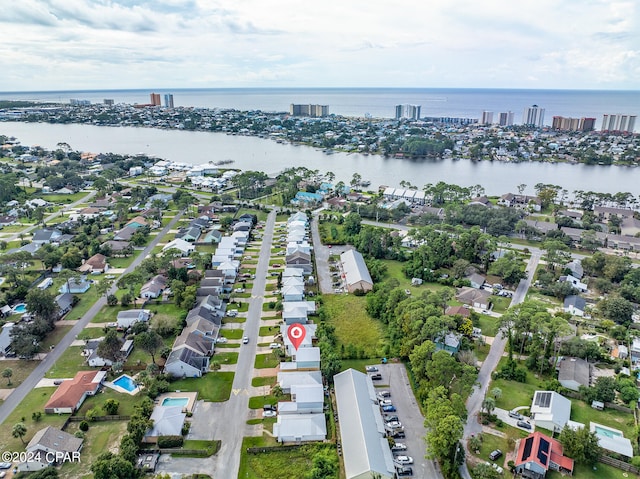 aerial view with a water view