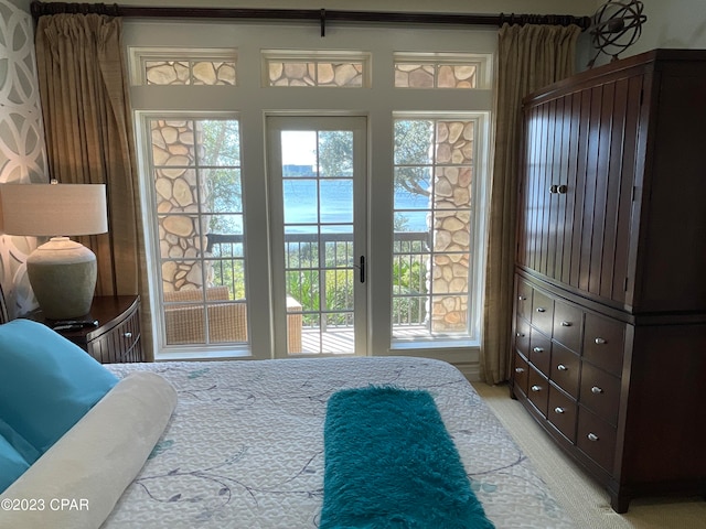 carpeted bedroom with access to exterior