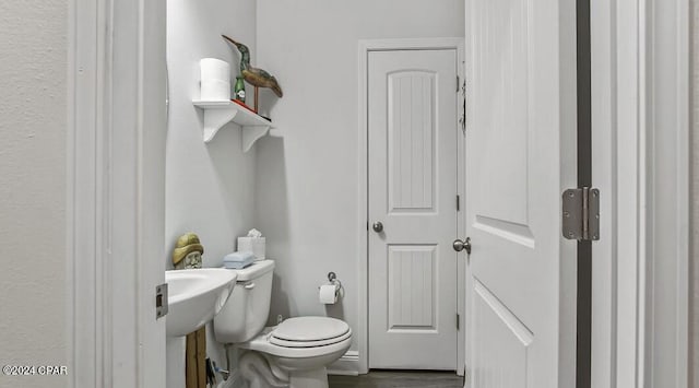 bathroom with hardwood / wood-style floors and toilet