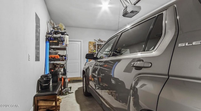 garage with a garage door opener