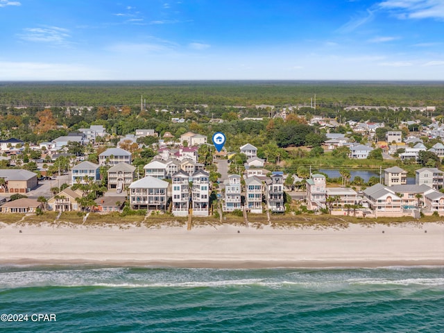 aerial view featuring a beach view and a water view