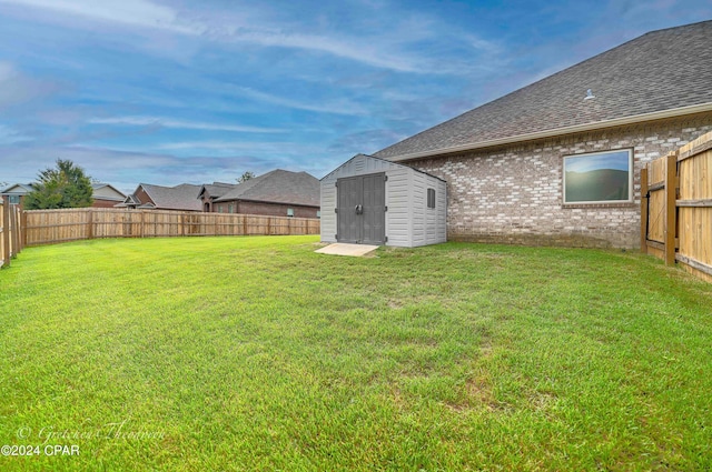 view of yard featuring a shed