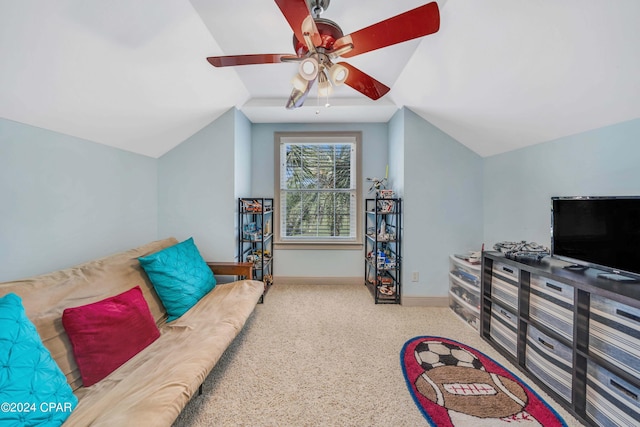 interior space featuring vaulted ceiling and ceiling fan