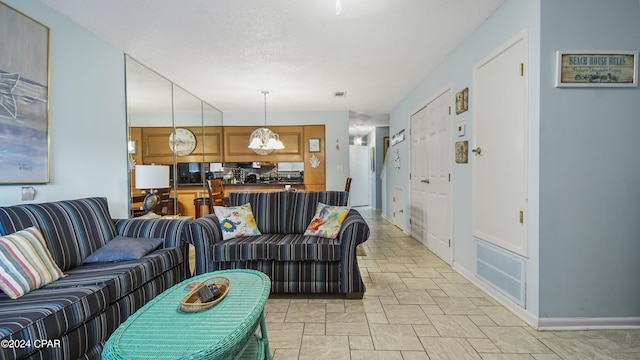 living room with baseboards and stone finish flooring