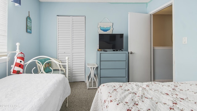 bedroom featuring carpet flooring and a closet
