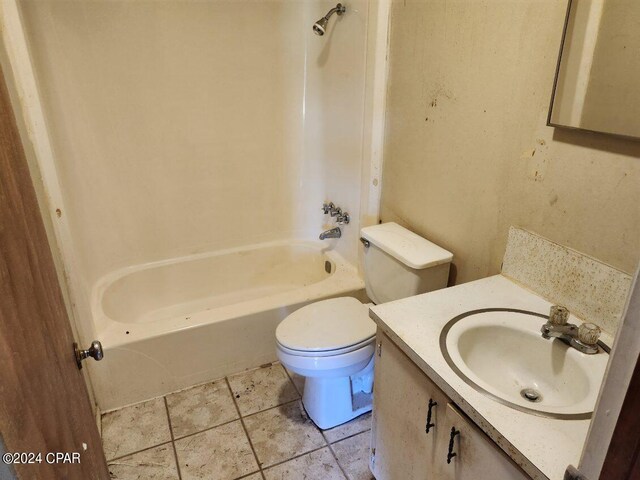 full bathroom featuring vanity, toilet, shower / bathing tub combination, and tile patterned floors