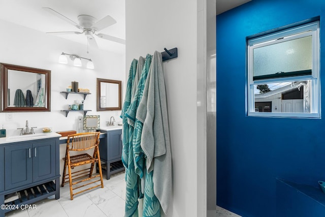 bathroom with vanity and ceiling fan