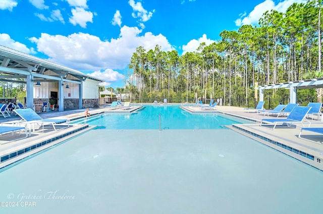 view of swimming pool featuring a patio