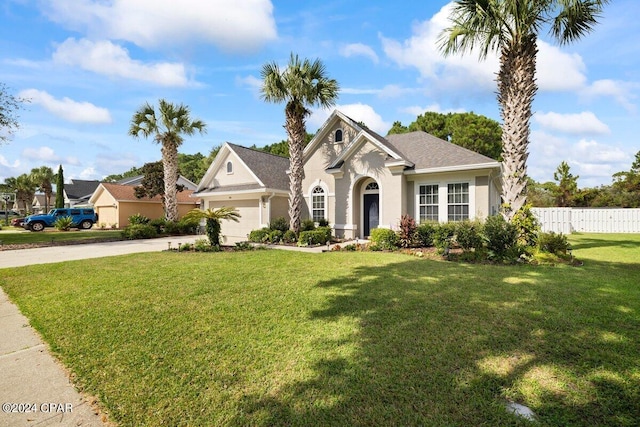 view of front facade featuring a garage and a front yard