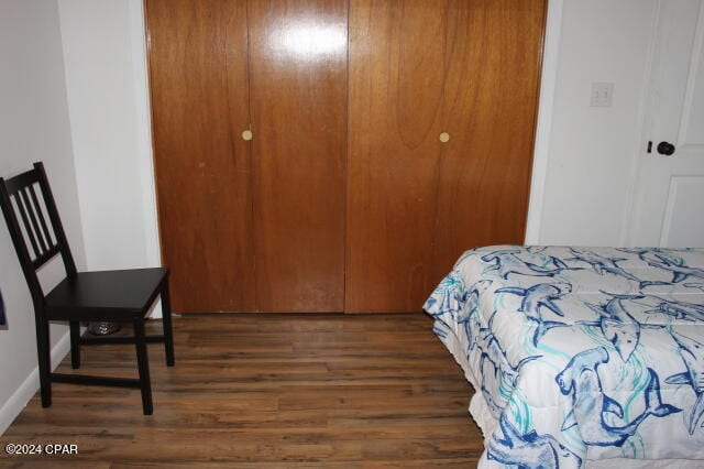 bedroom featuring a closet and dark hardwood / wood-style floors