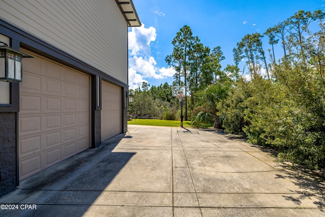 view of patio with a garage