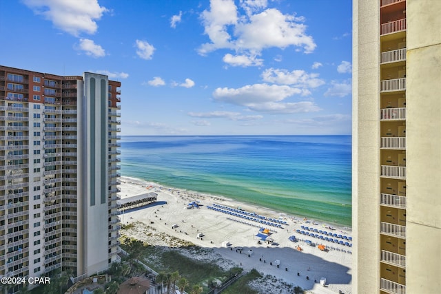 view of water feature featuring a beach view