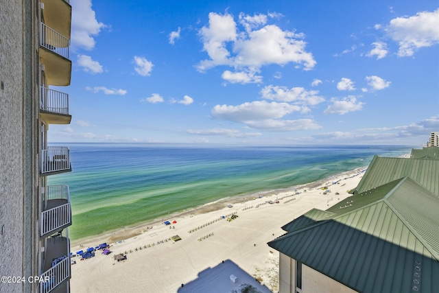 view of water feature featuring a beach view