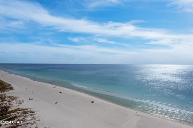 view of water feature with a beach view