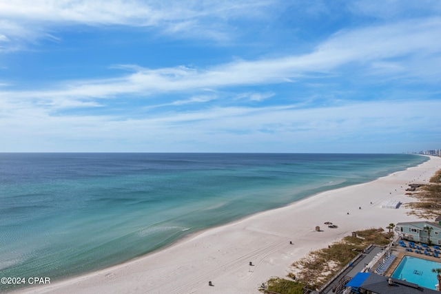 view of water feature featuring a view of the beach