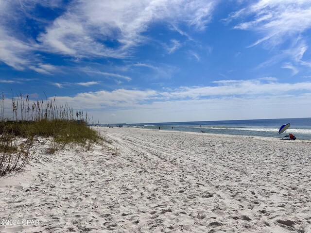 property view of water featuring a beach view