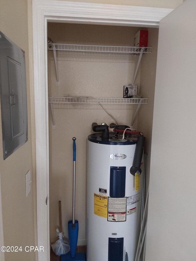 utility room with electric panel and water heater