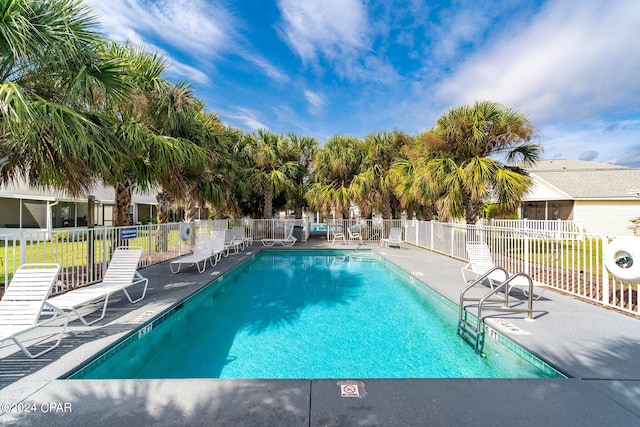 view of swimming pool with a patio