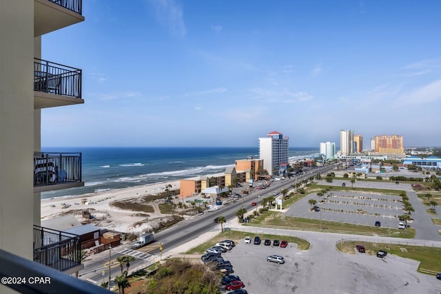 view of water feature with a view of the beach