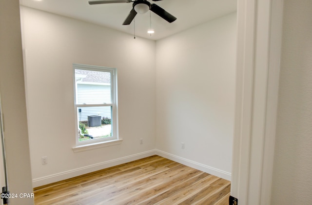 unfurnished room featuring ceiling fan and light hardwood / wood-style flooring