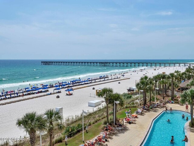 view of water feature with a view of the beach