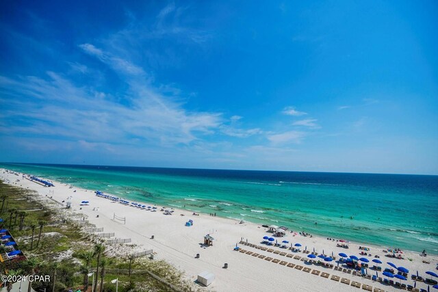 property view of water featuring a view of the beach