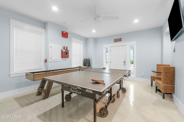 game room featuring ceiling fan